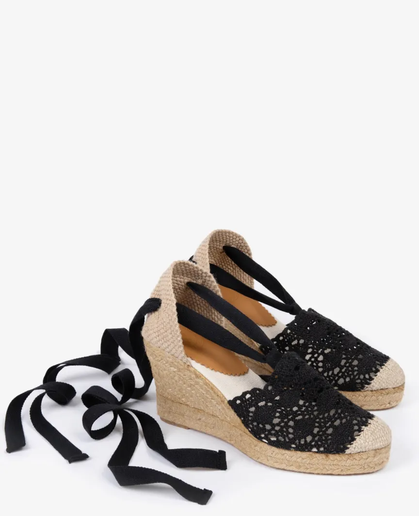 Penelope Chilvers Black High Valencia Lace Espadrille