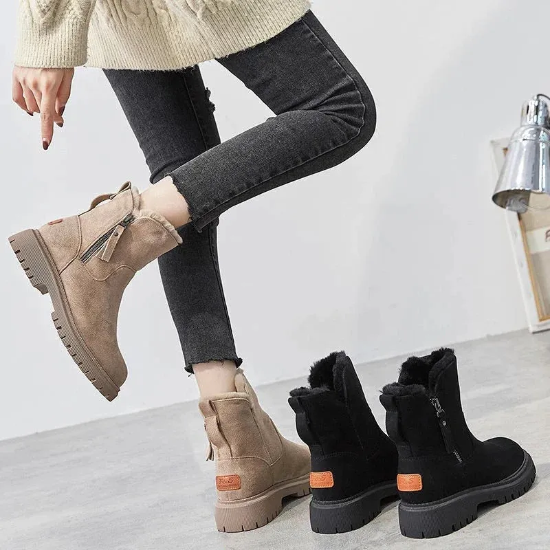 Premium Warm Fur Lining Non Slip Round Toe Snow Boots Women Warm Ankle Winter Shoes