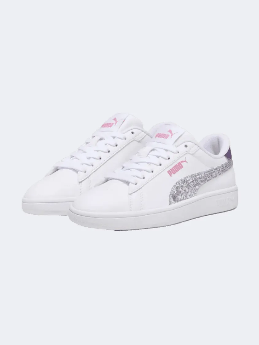 Puma Smash 3.0 Star Glow Gs-Girls Lifestyle Shoes White/Strawberry/Prpl