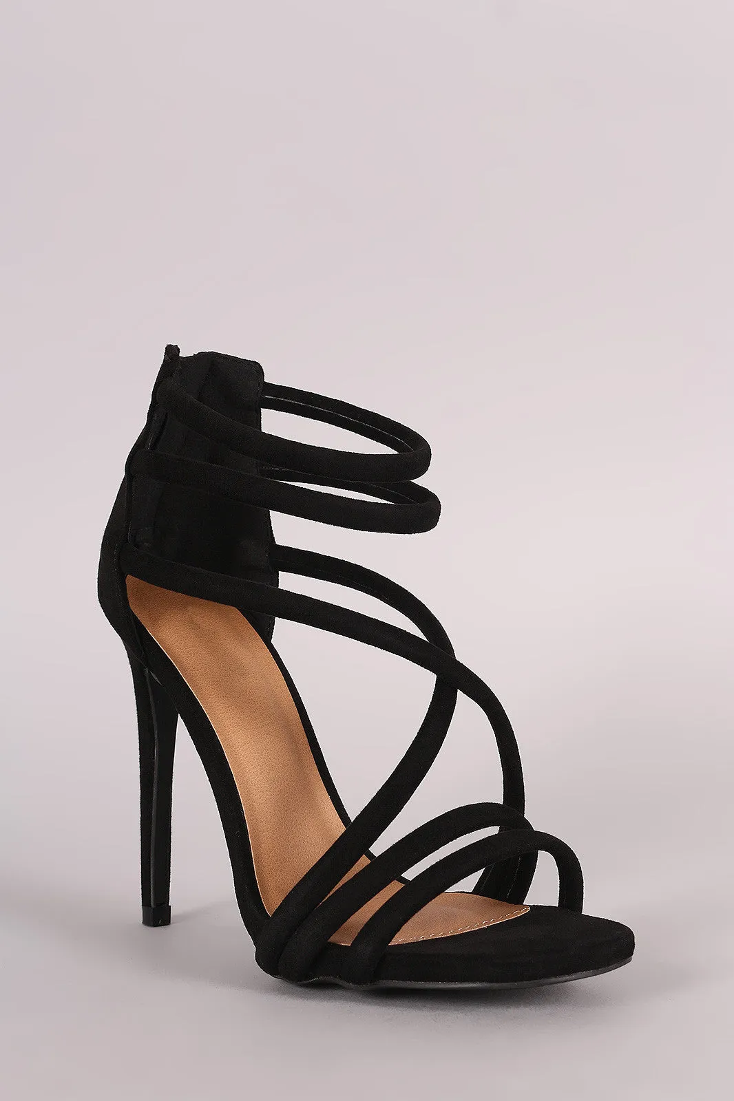 Qupid Suede Crisscross Straps Stiletto Heel