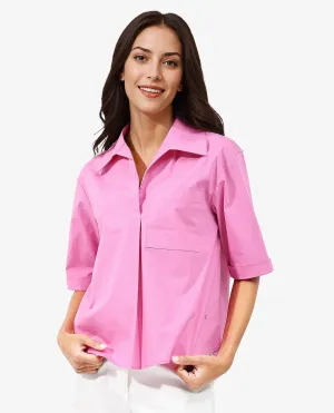 Rareism Women Toefil Pastel Pink Cotton Fabric Collared Neck Solid Regular Fit Shirt