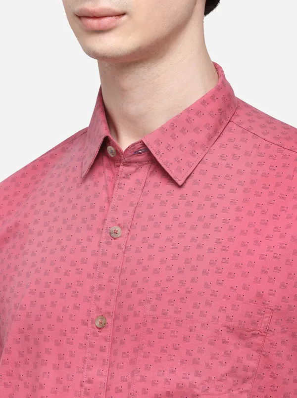 Rose Pink Smart Fit Printed Casual Shirt | Greenfibre