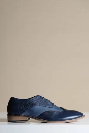 RYAN - Navy Blue Leather Wingtip Brogue Shoe