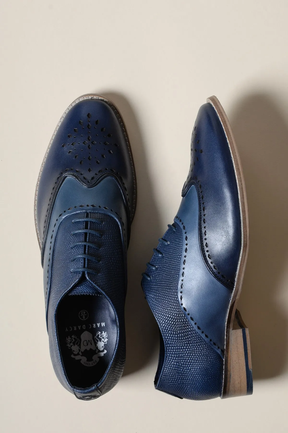 RYAN - Navy Blue Leather Wingtip Brogue Shoe