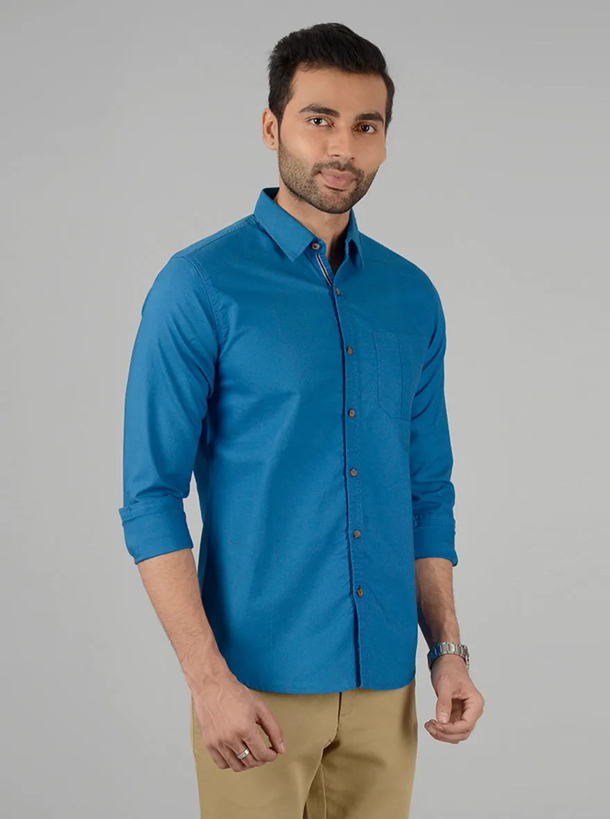 Seaport Blue Solid Slim Fit Casual Shirt | Greenfibre