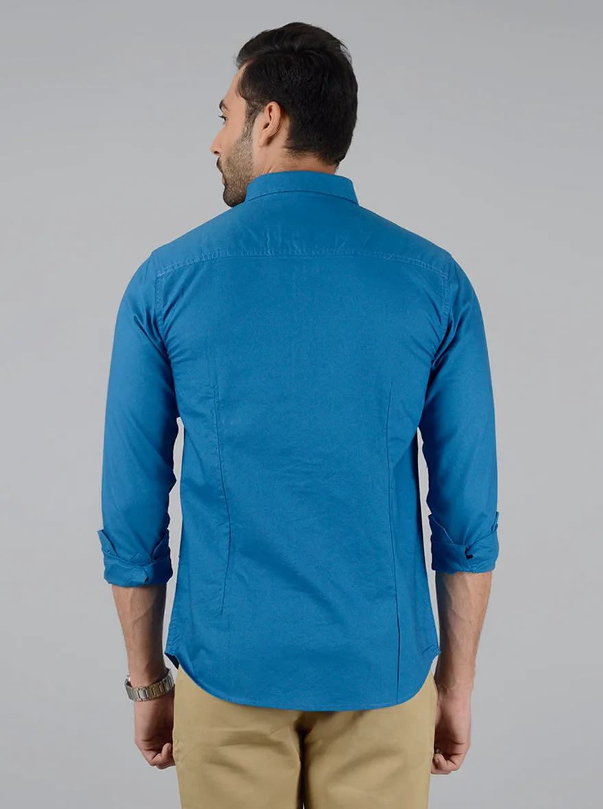 Seaport Blue Solid Slim Fit Casual Shirt | Greenfibre