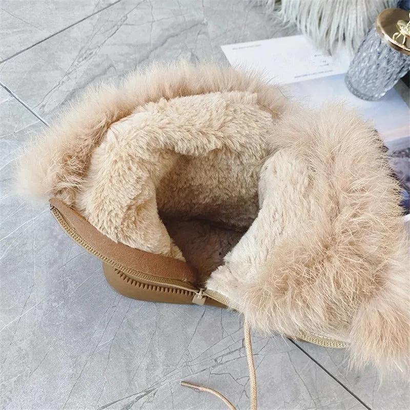 Suede Leather Fluffy Mid-calf Fur Warm Winter Boots for Women