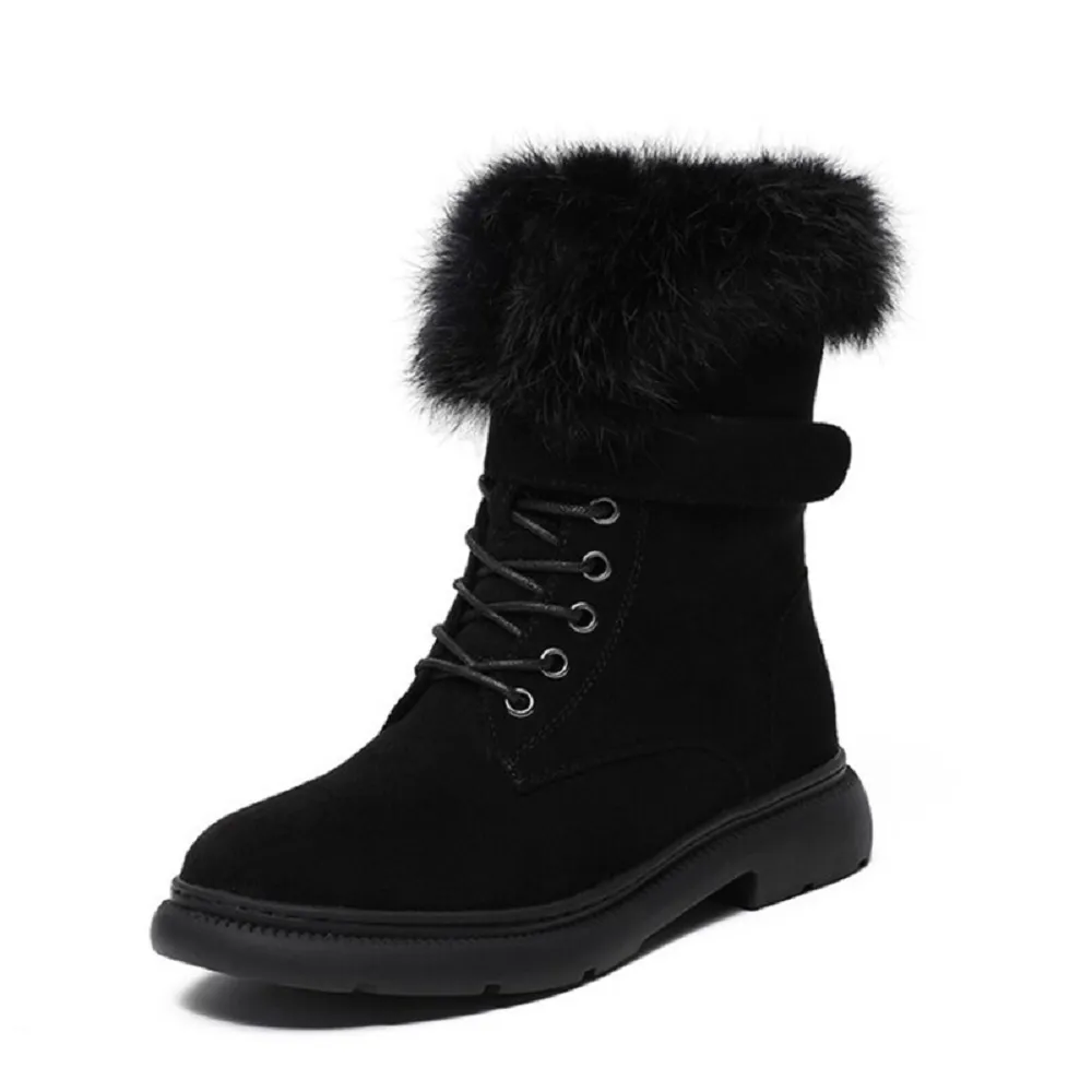 Suede Leather Fluffy Mid-calf Fur Warm Winter Boots for Women