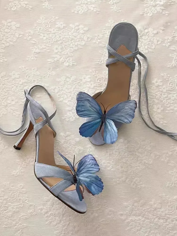 TAVIMART  -  Butterfly Flower Sandals for Women 2024 New Summer French Fashion Versatile Thin Heel Open Toe High Heels