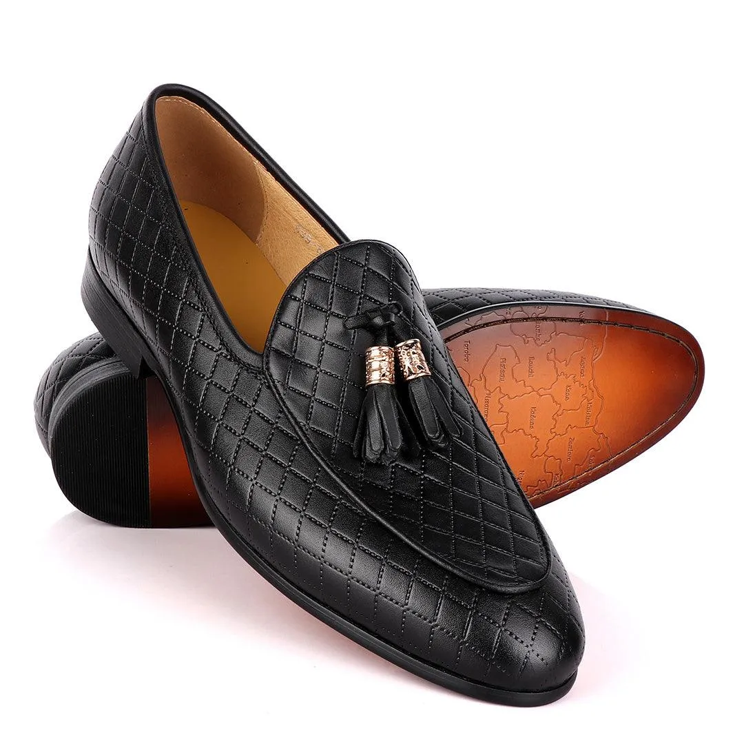 Terry Taylors Cross Patterned Black Double Tassel Formal Loafers