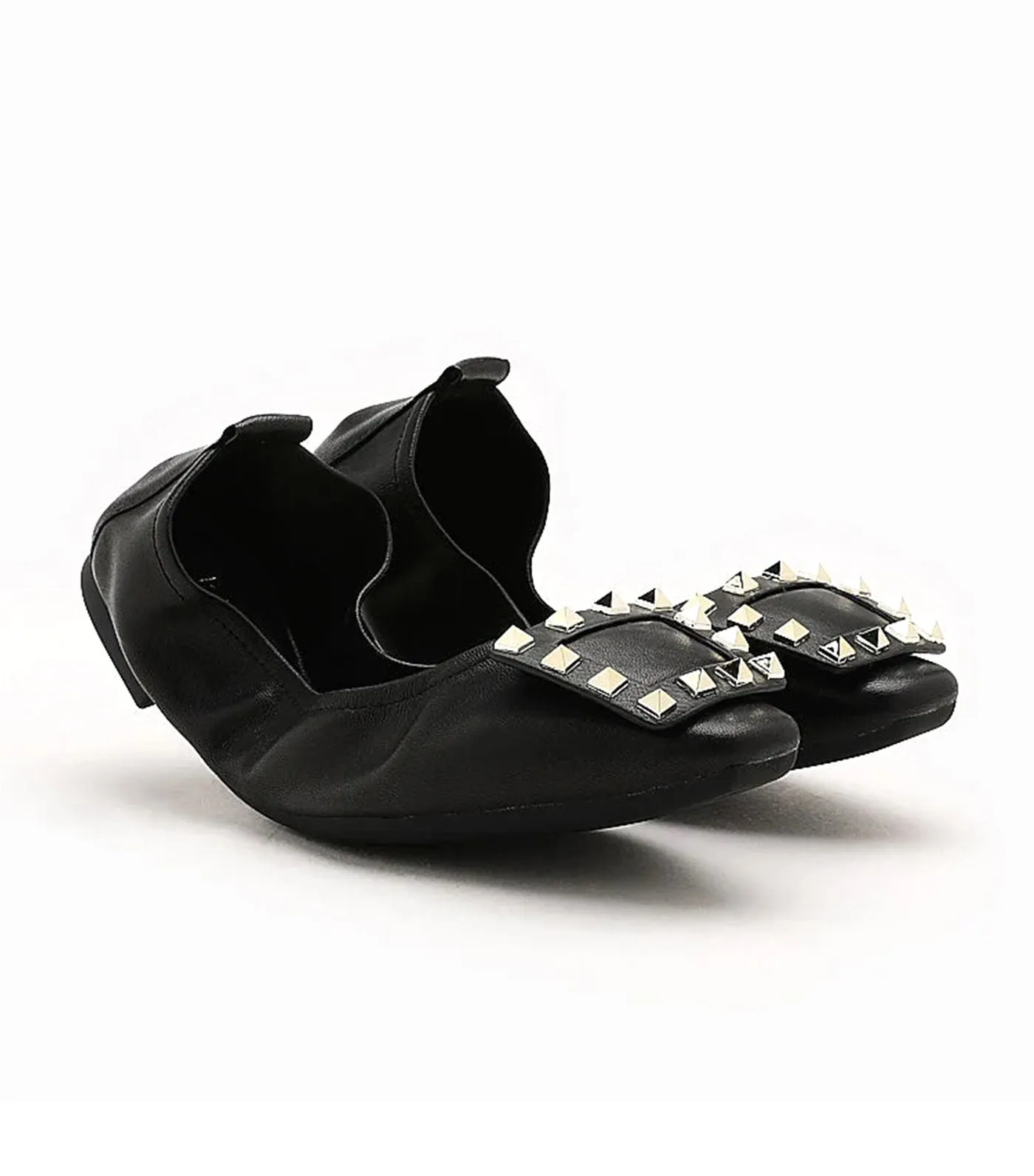 Vivienne Studded Foldable Flats Black