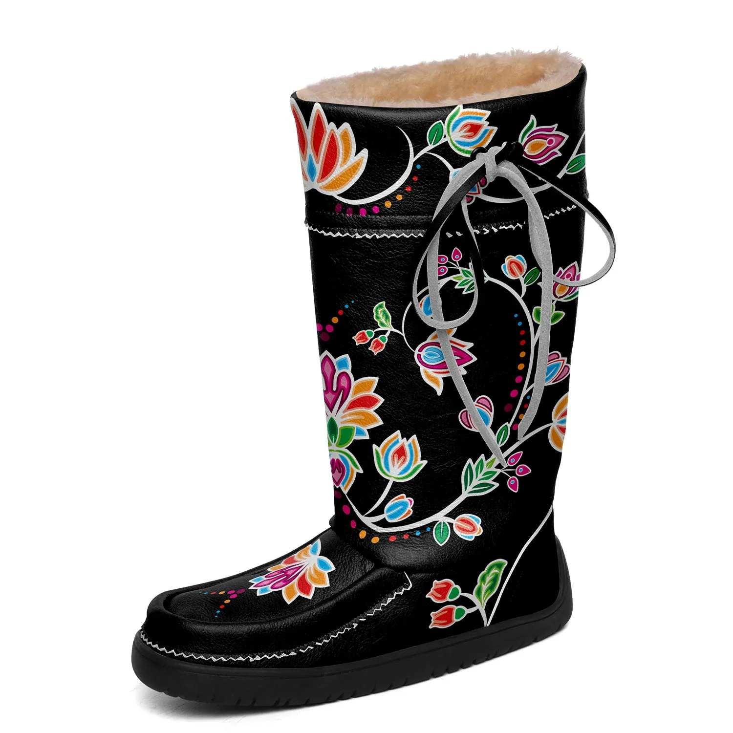 Waterbird Wildflowers Black Real Leather MocLux