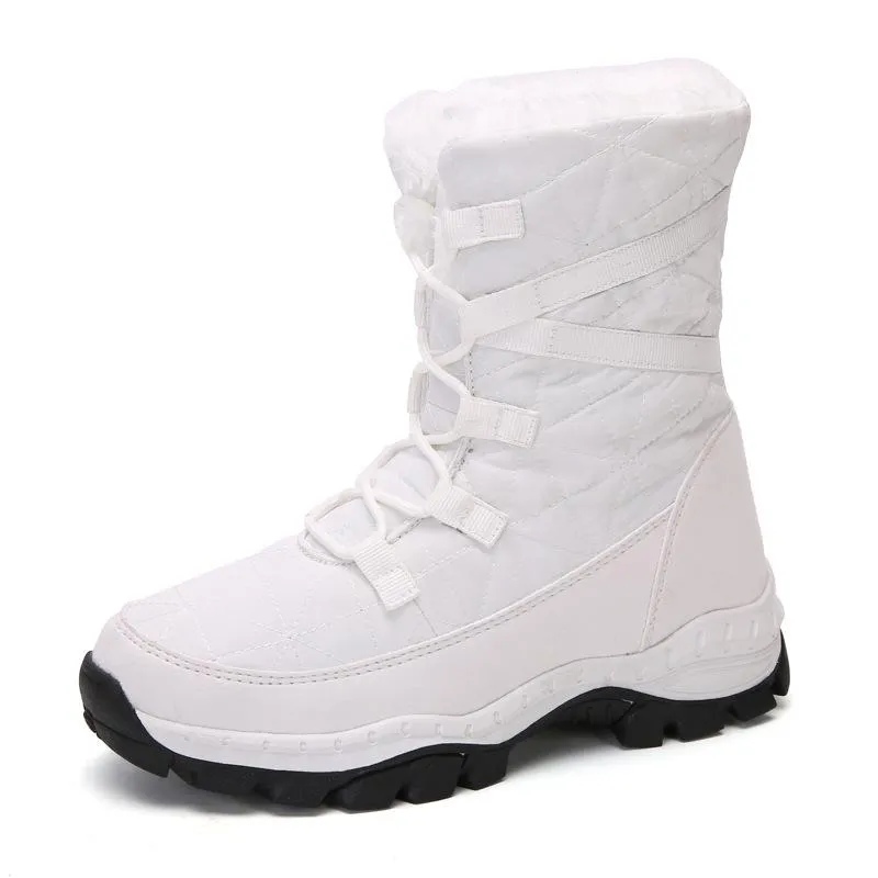 Women Winter Waterproof Anti-skid Lining Faux Fur Lace Up Snow Boots