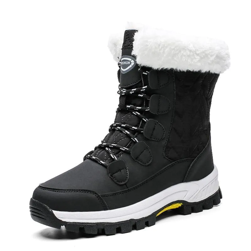 Women Winter Waterproof Anti-skid Lining Faux Fur Lace Up Snow Boots