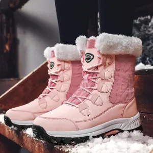 Women Winter Waterproof Anti-skid Lining Faux Fur Lace Up Snow Boots