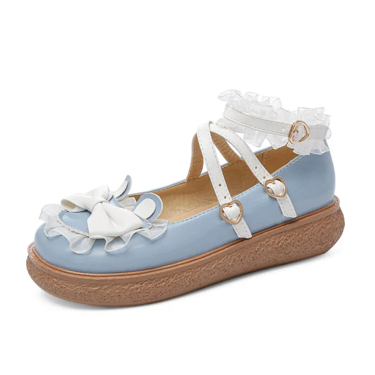 Women's Lolita Bowties Knot Crossed Lace Straps Flats Shoes