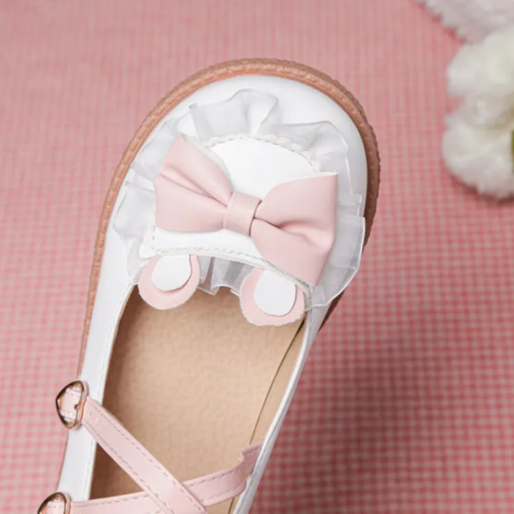 Women's Lolita Bowties Knot Crossed Lace Straps Flats Shoes