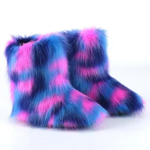 Women's multiclor fashion fluffy snow boots plush lining non-slip flat winter warm booties